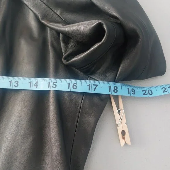 NWT ZARA Leather Jacket L Black Collarless Dressy Workwear Edgy Zip Up Pockets - Picture 11 of 12